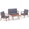 4 Piece Outdoor Acacia Wood Conversation Set With Soft Seat And Back Cushions